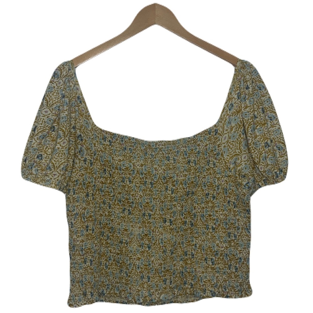 Lucky Brand 100% Cotton Floral Smocked Square Neck Top Women’s Size Large - Picture 8 of 9